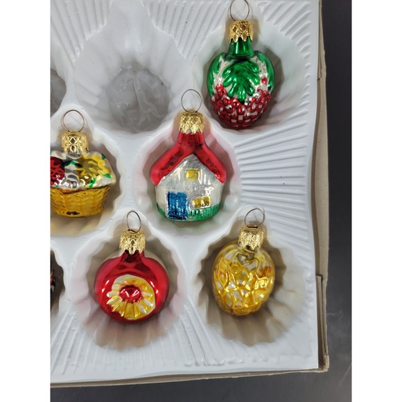 Lot of 6 Christmas Germany Blown Glitter Berry Ball Ornament House nut flower 2" - Picture 3 of 8